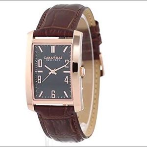 Caravelle rose gold & brown leather watch